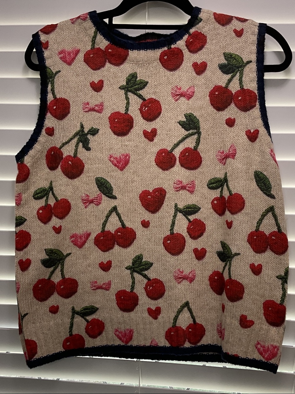 90’s Novelty Sweater pullover vest with hearts, cherries, & bow motifs